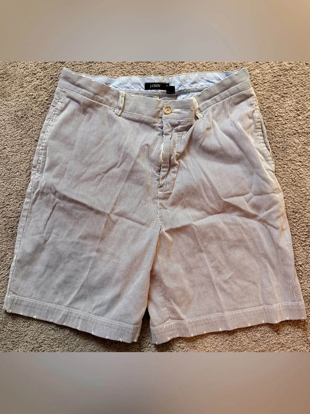 J. Crew Men's Seersucker Flat Front Shorts - Light Blue/White